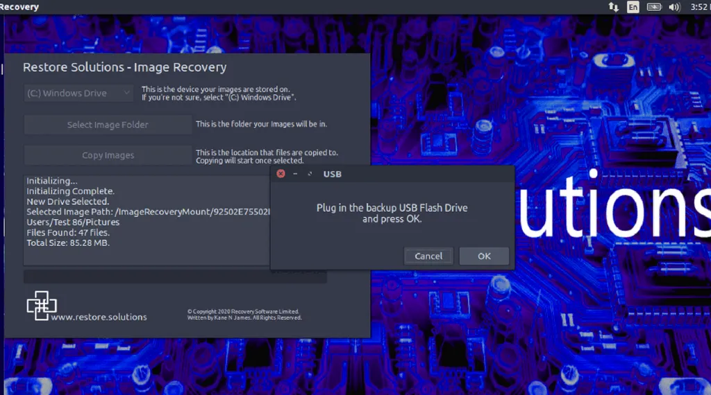 image photo recovery select the backup device usb