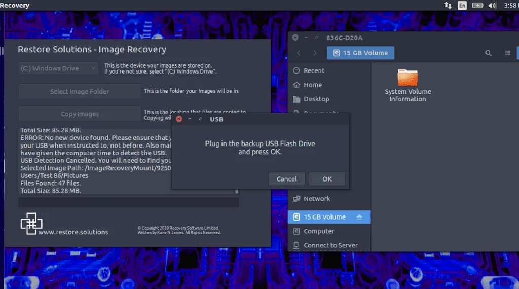 image photo recovery selected backup usb is correct