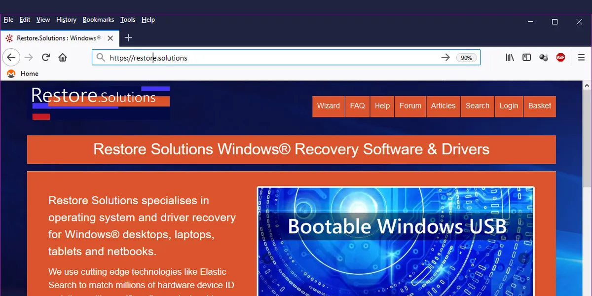 Resore solutions front page  screen shot