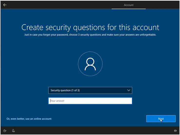create security questions for windows account