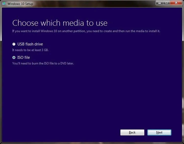 Choose which Windows 10 media to use