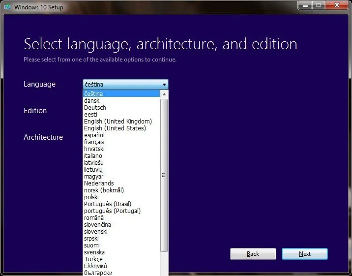 Select a windows 10 language