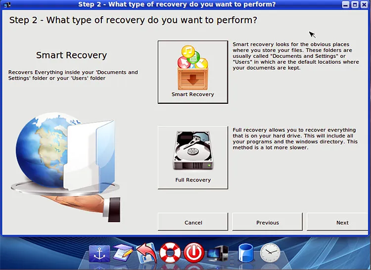 selecting the type of data recovery required